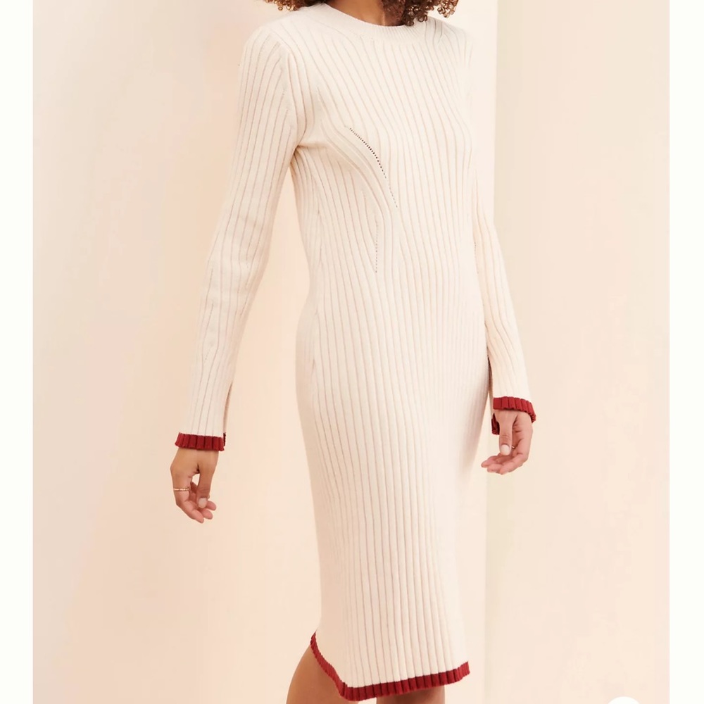 Anthropologie En Saison Ribbed Knit Contrast Sweater Dress Long Sleeve Medium